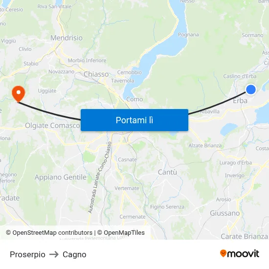 Proserpio to Cagno map