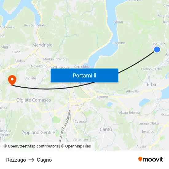 Rezzago to Cagno map