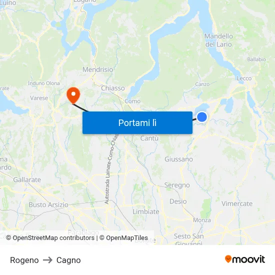 Rogeno to Cagno map