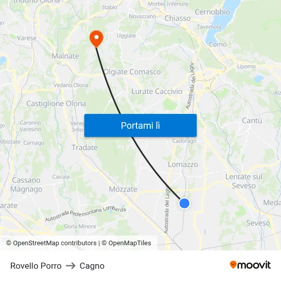 Rovello Porro to Cagno map