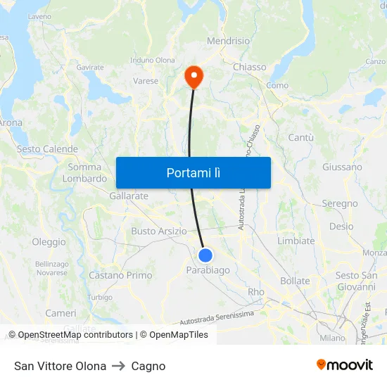 San Vittore Olona to Cagno map