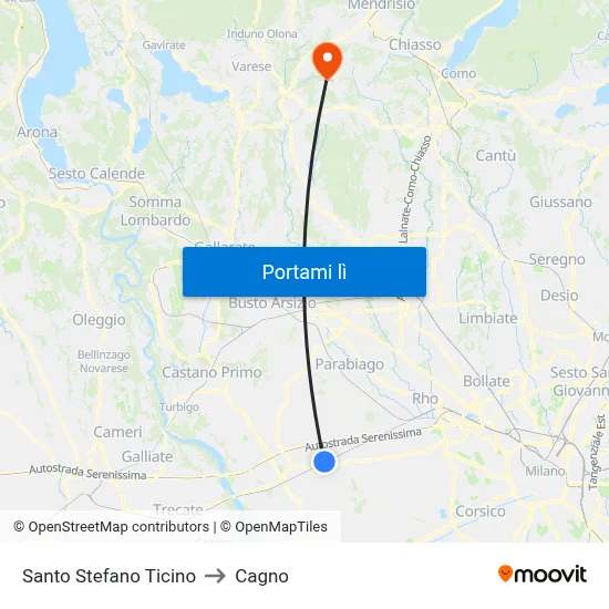Santo Stefano Ticino to Cagno map