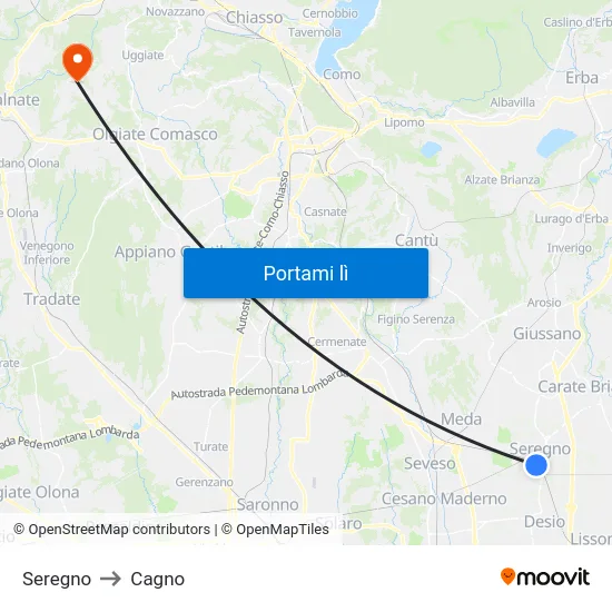 Seregno to Cagno map