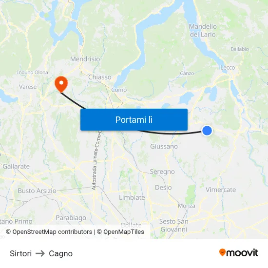 Sirtori to Cagno map