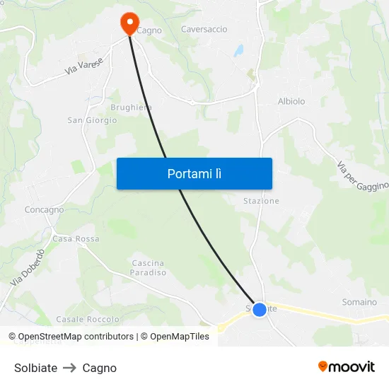 Solbiate to Cagno map