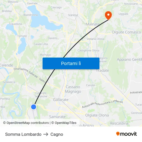 Somma Lombardo to Cagno map