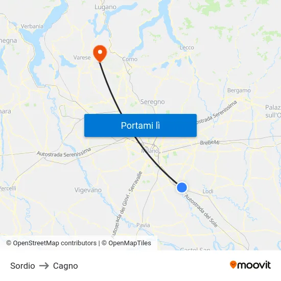 Sordio to Cagno map