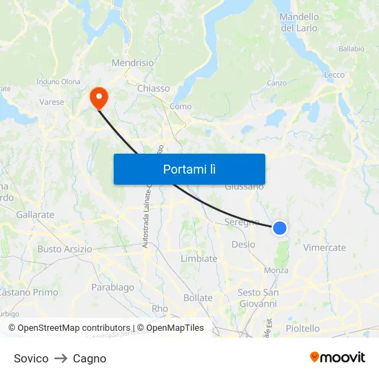 Sovico to Cagno map