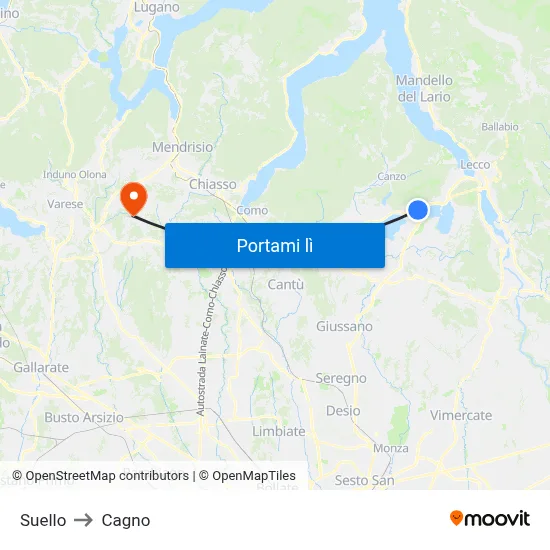 Suello to Cagno map