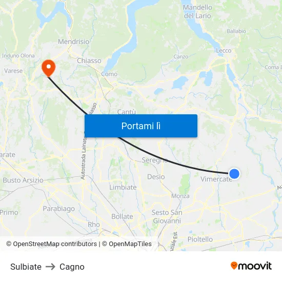 Sulbiate to Cagno map
