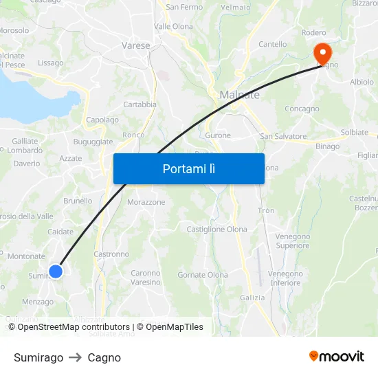 Sumirago to Cagno map