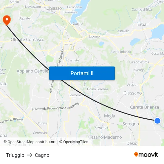Triuggio to Cagno map