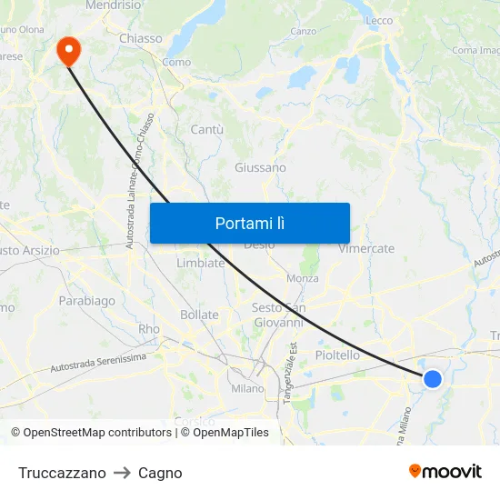 Truccazzano to Cagno map