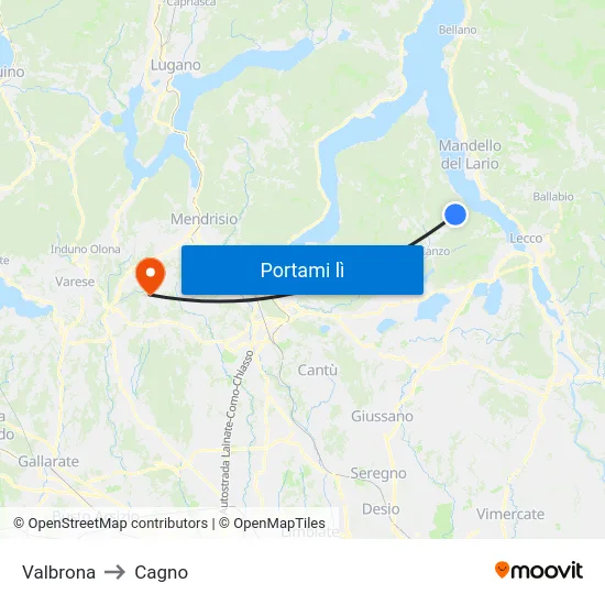 Valbrona to Cagno map