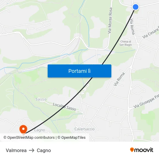 Valmorea to Cagno map