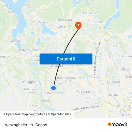 Vanzaghello to Cagno map