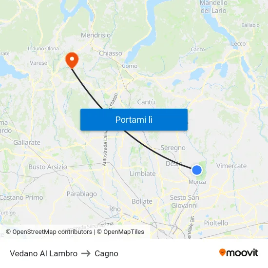 Vedano Al Lambro to Cagno map