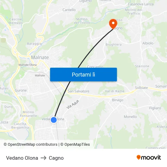 Vedano Olona to Cagno map