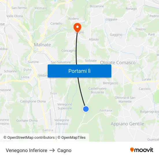 Venegono Inferiore to Cagno map