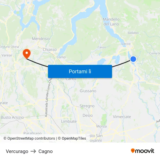 Vercurago to Cagno map