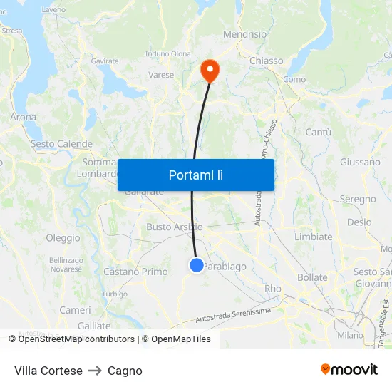 Villa Cortese to Cagno map