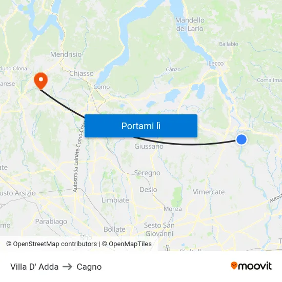 Villa D' Adda to Cagno map