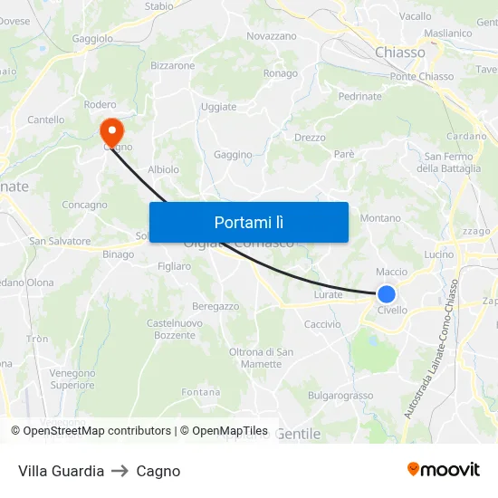 Villa Guardia to Cagno map