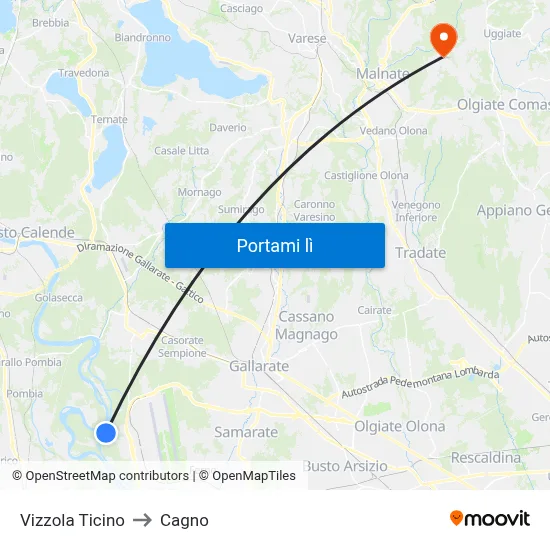 Vizzola Ticino to Cagno map