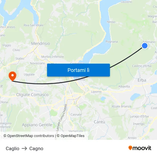 Caglio to Cagno map
