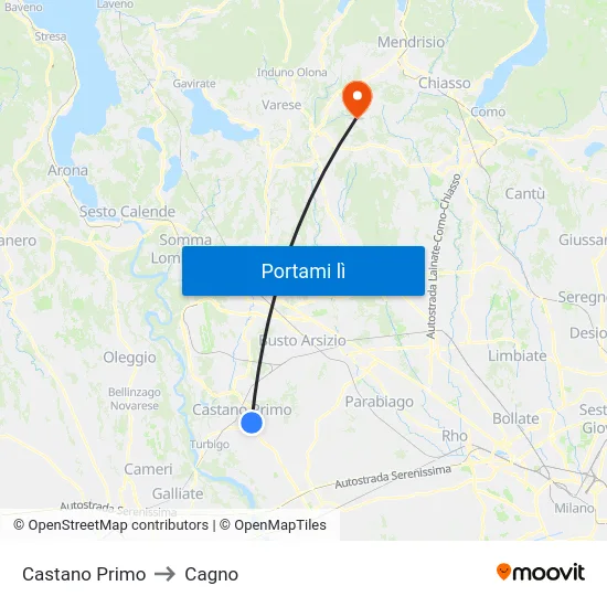 Castano Primo to Cagno map