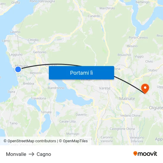 Monvalle to Cagno map