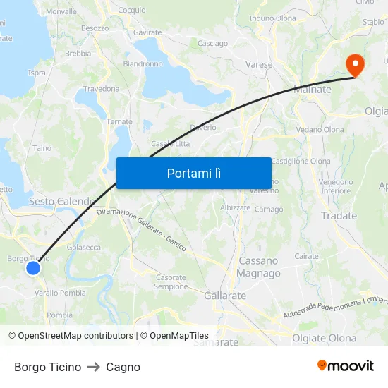 Borgo Ticino to Cagno map