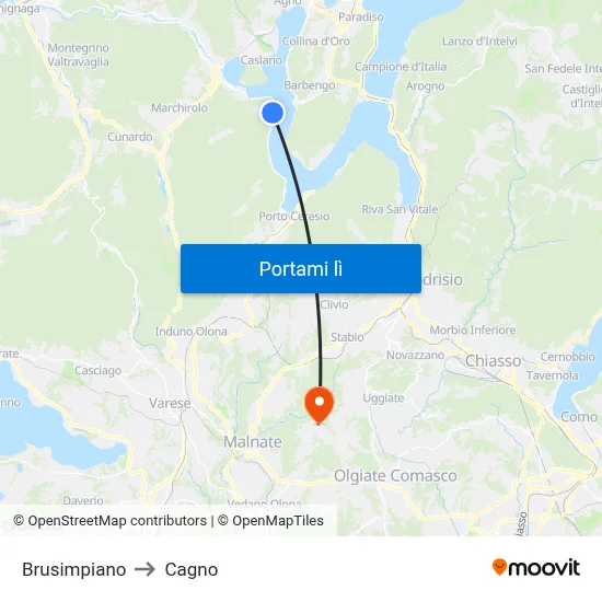 Brusimpiano to Cagno map