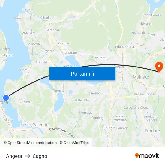 Angera to Cagno map