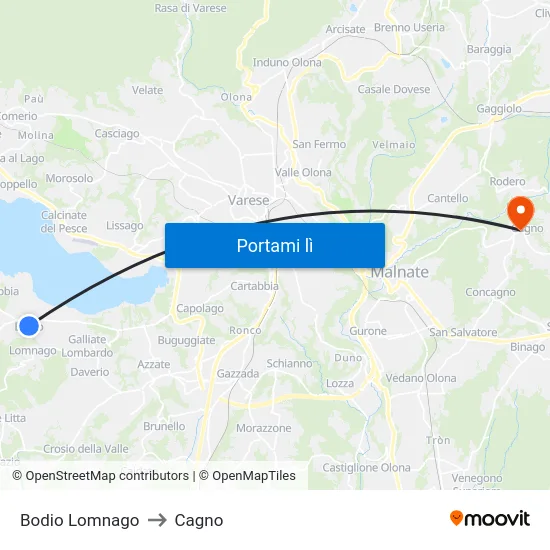 Bodio Lomnago to Cagno map