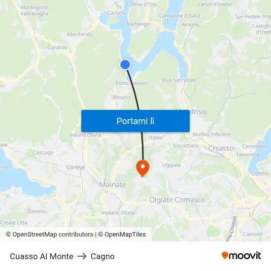 Cuasso Al Monte to Cagno map