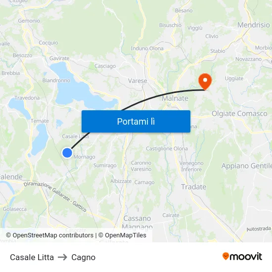 Casale Litta to Cagno map