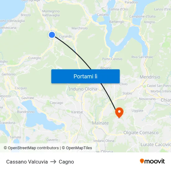 Cassano Valcuvia to Cagno map