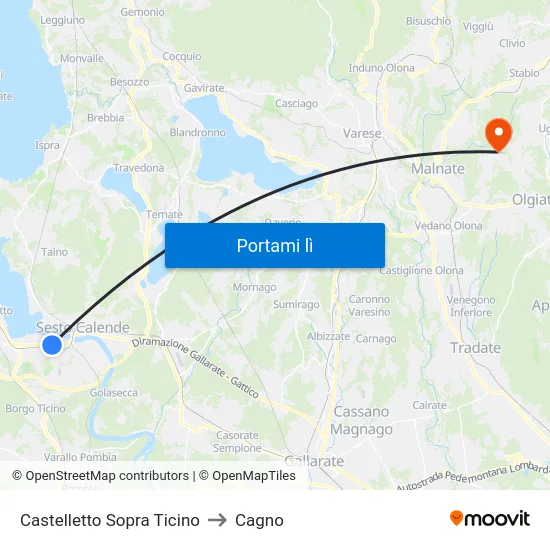Castelletto Sopra Ticino to Cagno map