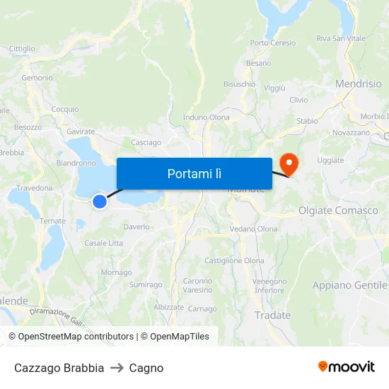 Cazzago Brabbia to Cagno map