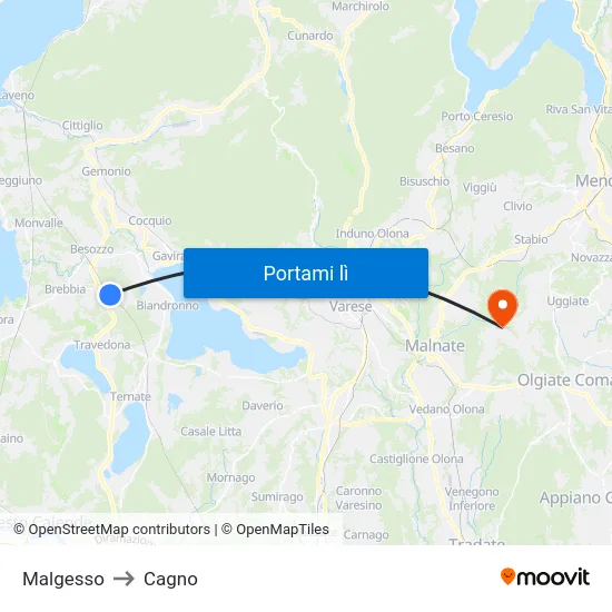 Malgesso to Cagno map