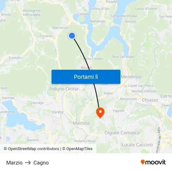 Marzio to Cagno map