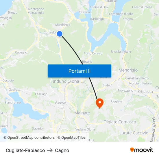 Cugliate-Fabiasco to Cagno map