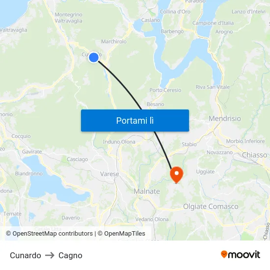 Cunardo to Cagno map