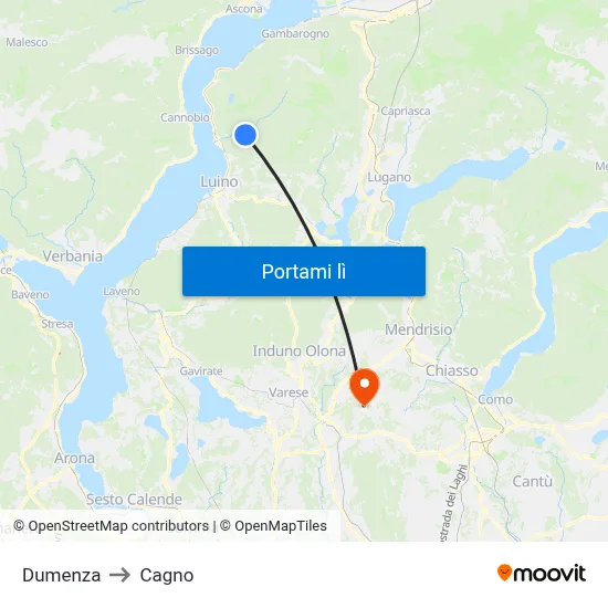 Dumenza to Cagno map