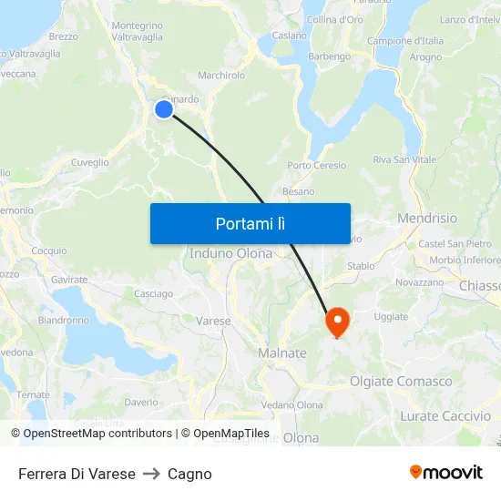 Ferrera Di Varese to Cagno map