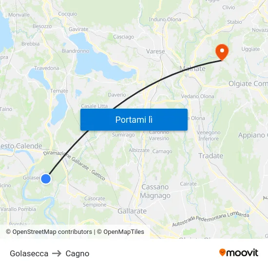 Golasecca to Cagno map