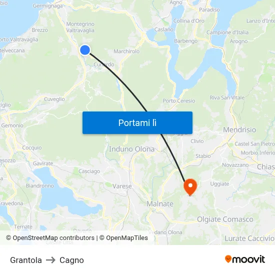 Grantola to Cagno map