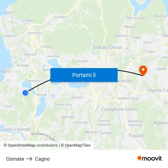 Osmate to Cagno map