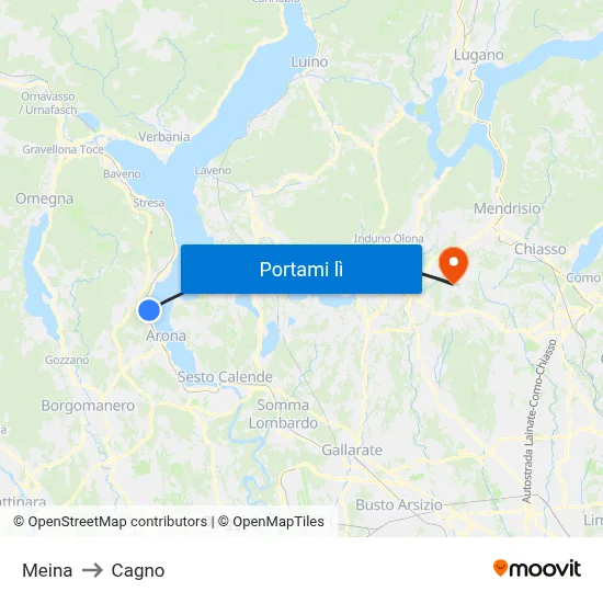 Meina to Cagno map